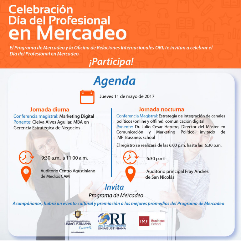 Celebración Día del Profesional en Mercadeo, este próximo 11 de mayo en la UNIAGUSTINIANA