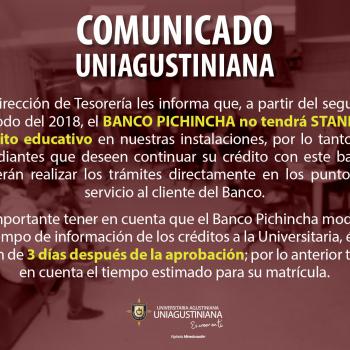 Comunicado Uniagustiniana Financiera Banco Pichincha